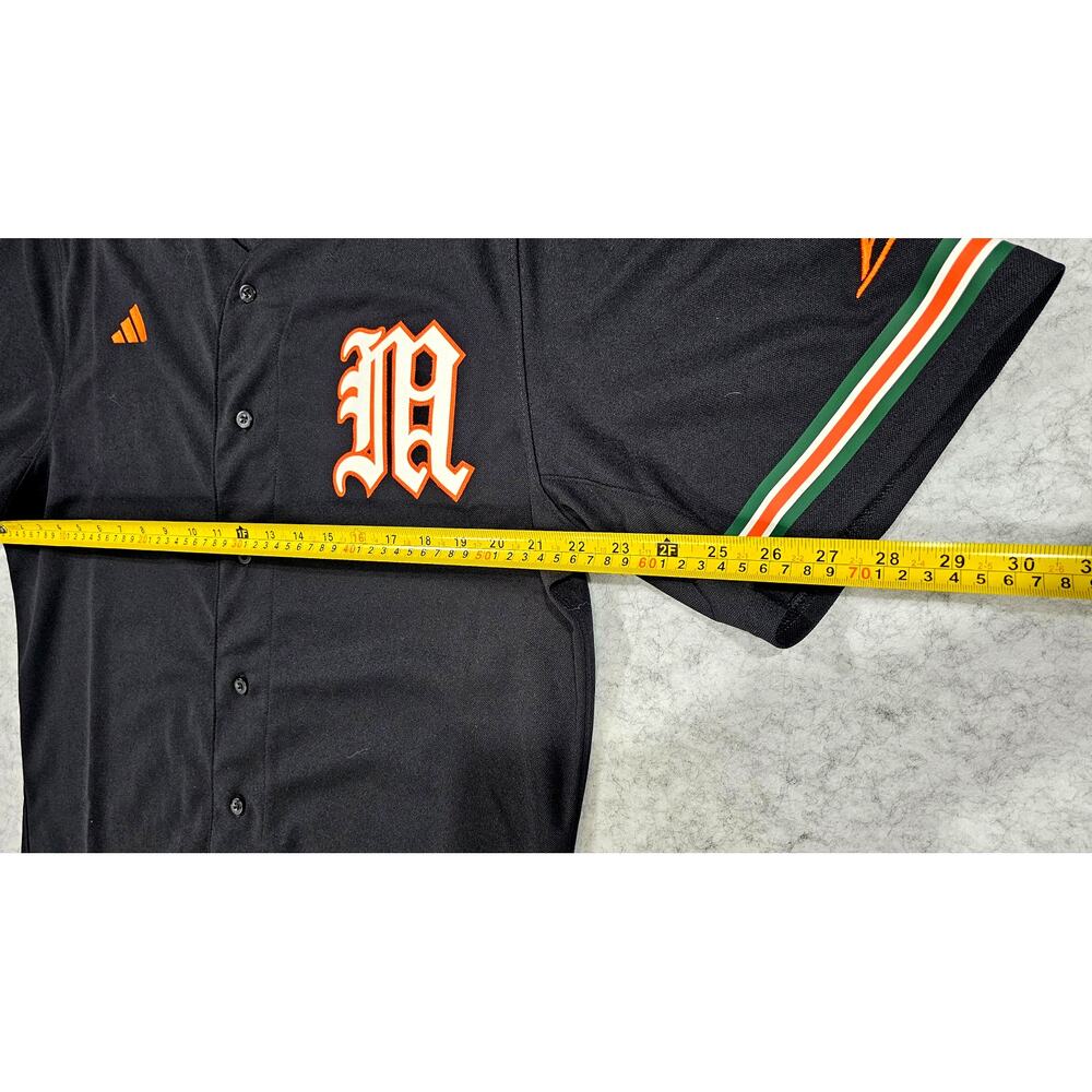 Men's Adidas Black Miami Hurricanes V-Neck Baseball Jersey, Black, Sz L, New - Picture 6 of 11